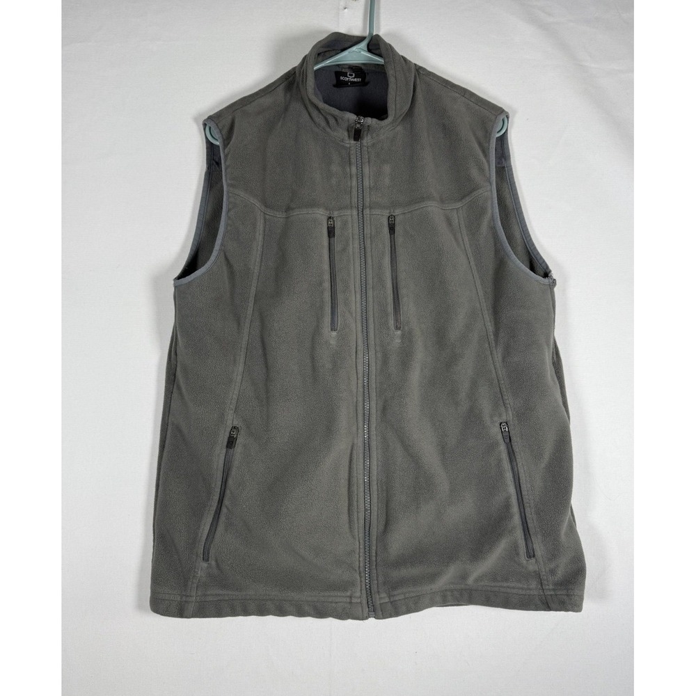 Scottevest Sweater Vest Mens Large Gray Full Zip Fleece Sleeveless Pockets